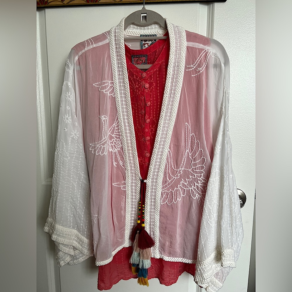 Johnny Was Kimono Jacket * Size XXL * White * Embroidered *
